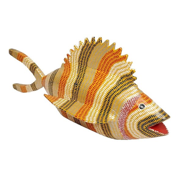 Tropical Fish Sculpture Figure Hand Carved Painted Palanca Tiki Beach Yellow Blu - Picture 1 of 9